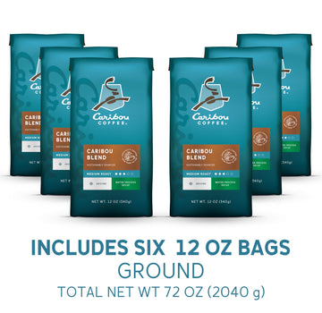 Caribou Coffee, Medium Roast Naturally Decaffeinated Ground Coffee - Caribou Blend 72 Ounces (6 Bags Of 12 Ounces)