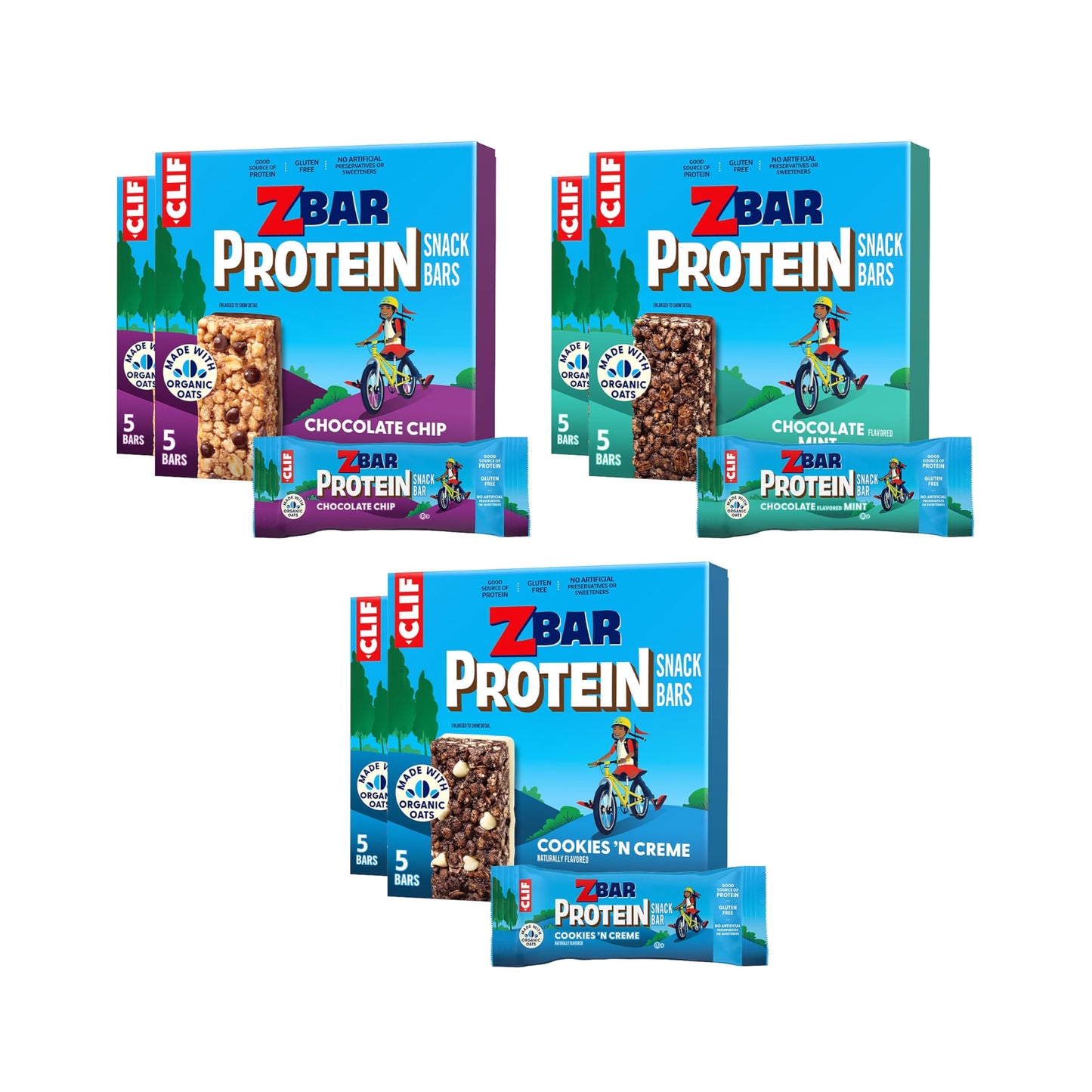 Zbar Protein - Chocolate Chip, Chocolate Mint, And Cookies N Creme - Variety Pack - Crispy Snack Bars - Made With Organic Oats - Non-Gmo - 5G Protein - Gluten Free Protein Bars (30 Pack)