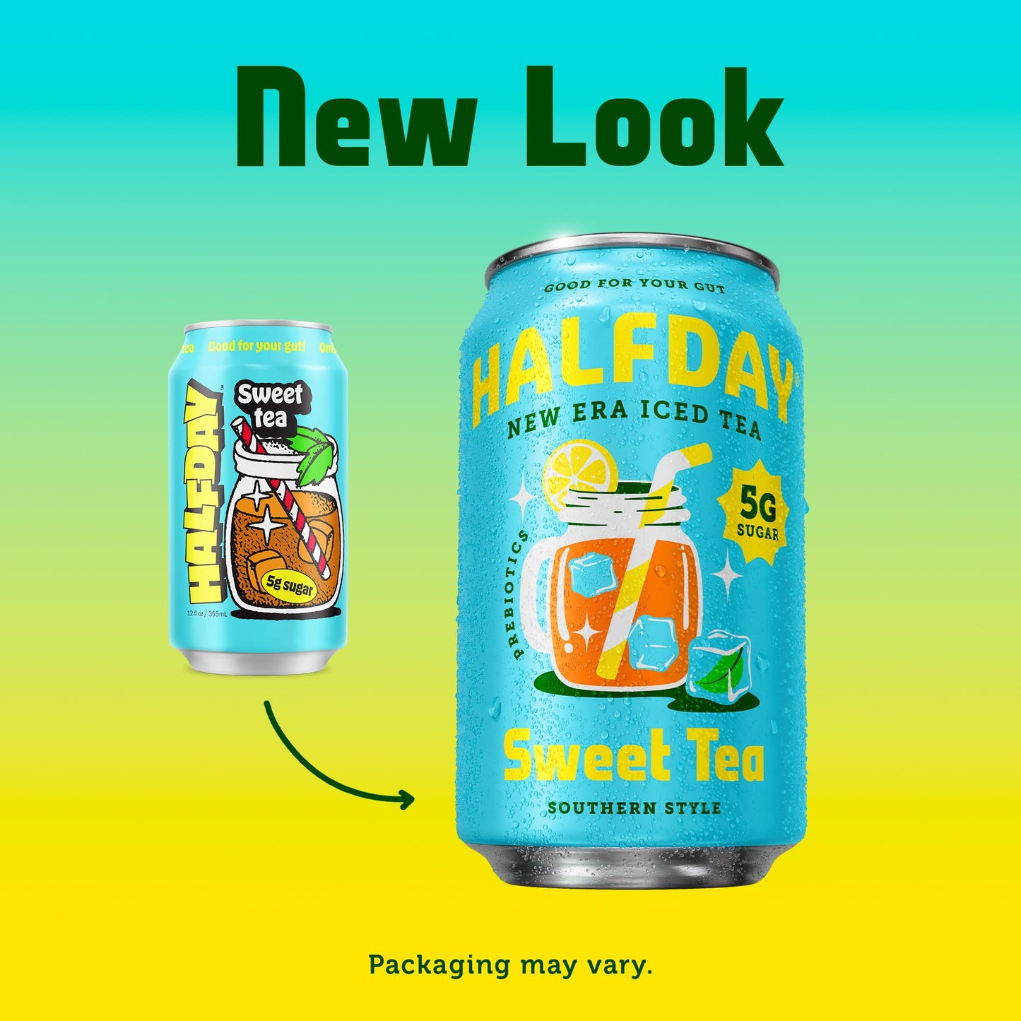 Halfday Prebiotic Sweet Tea Iced Tea Cans, 12 fl oz, 12 Pack, Organic, 6g Plant Fiber, 5g Sugar, Gluten Free, Keto, Natural C