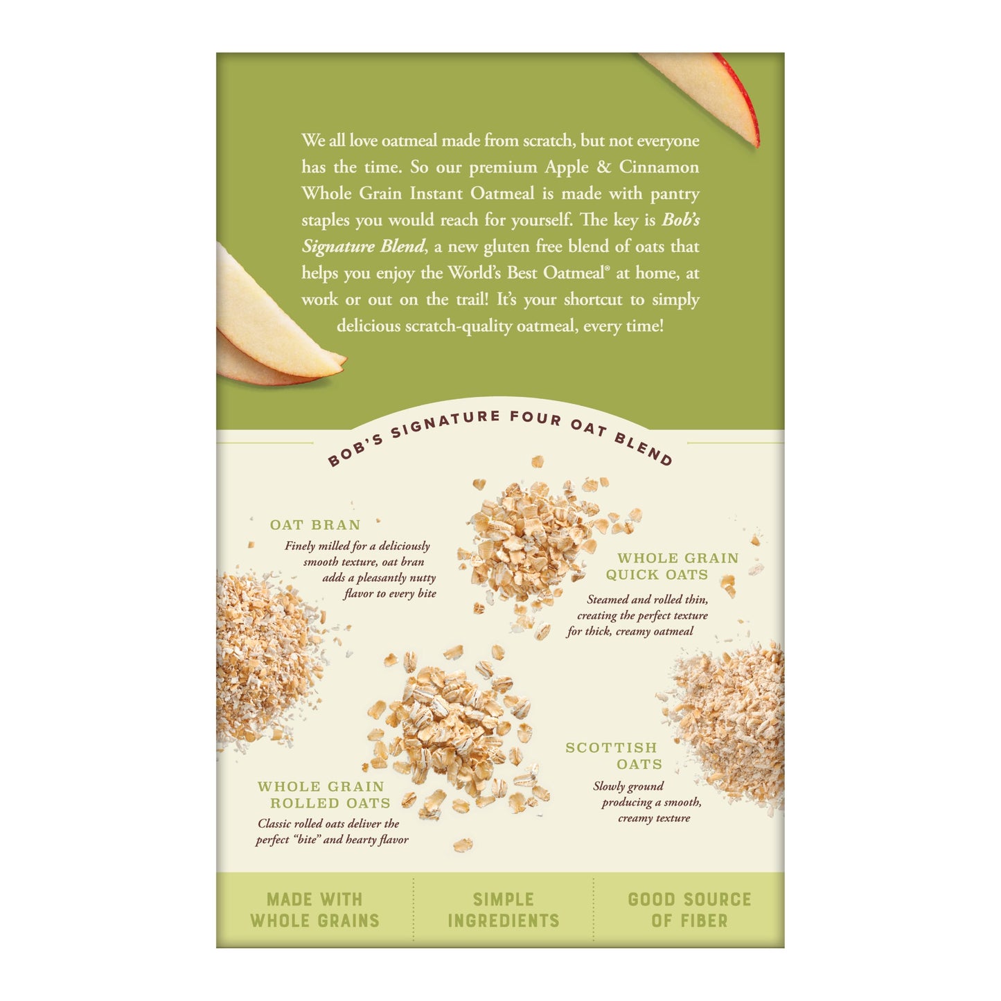 Bobs Red Mill Instant Oatmeal Packets  Apple & Cinnamon  6 Packets Total  Non-GMO  Gluten Free  Whole Grain