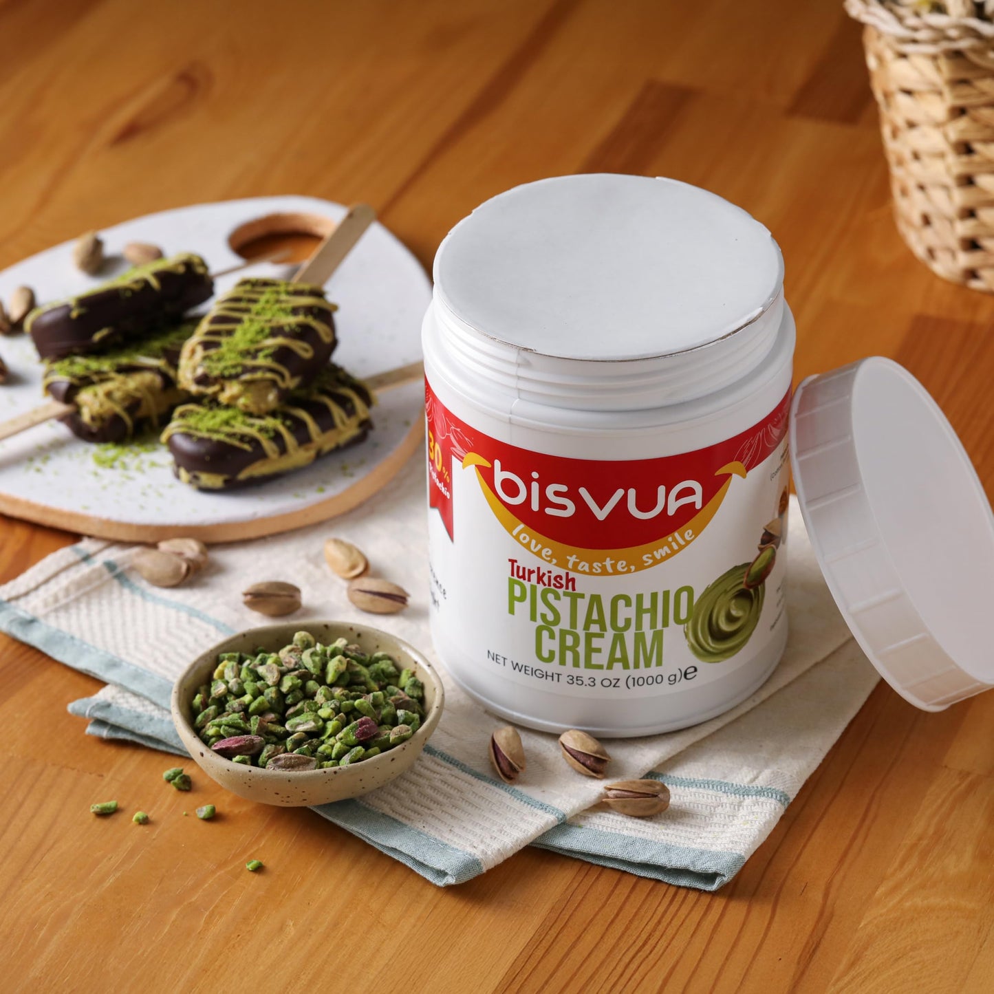 BISVUA enhanced Pistachio Cream (30%)  1 kg (2.2 lb.) - Pistachio Butter & Spread - Perfect for Viral Dubai Chocolate Bar Kit - Kataifi  Ice Cream  Versatile Butter for Desserts  Breakfast