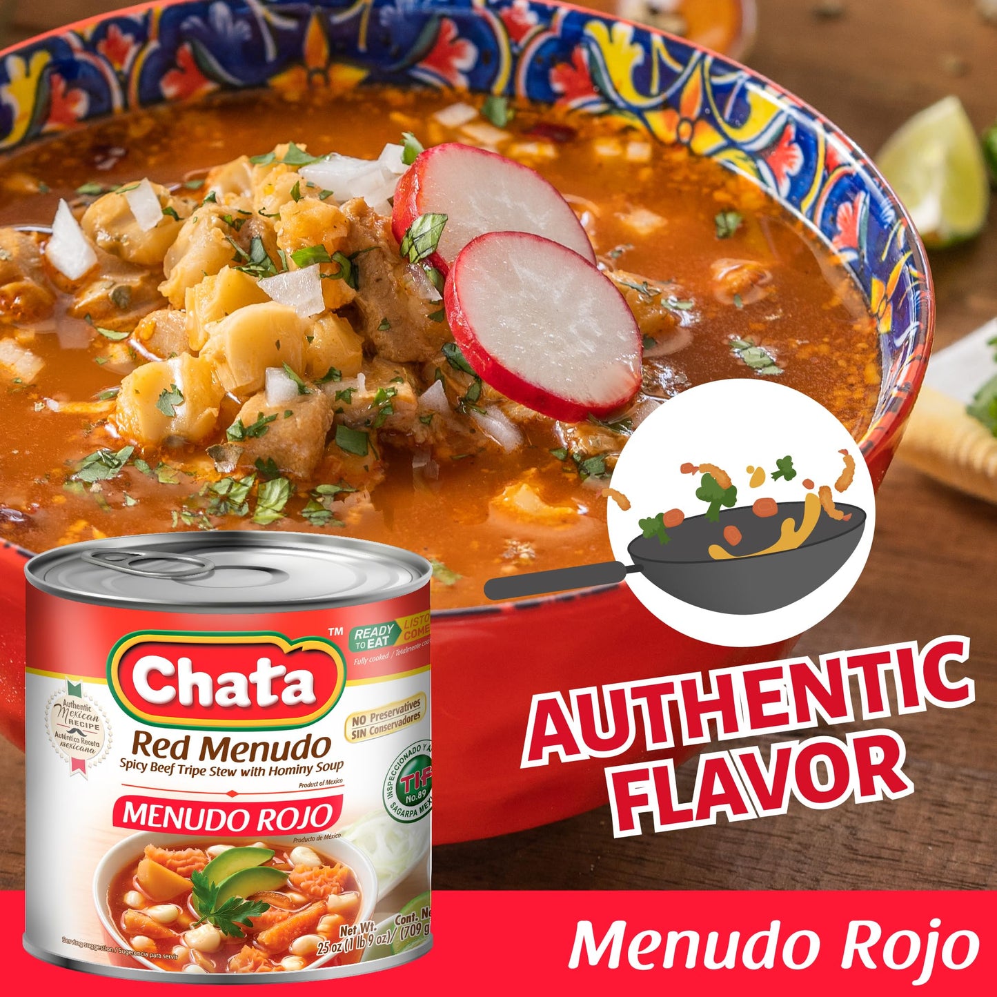 Chata Red Menudo  Beef beef belly Stew with Hominy Corn  25 oz Can  Pack of 3
