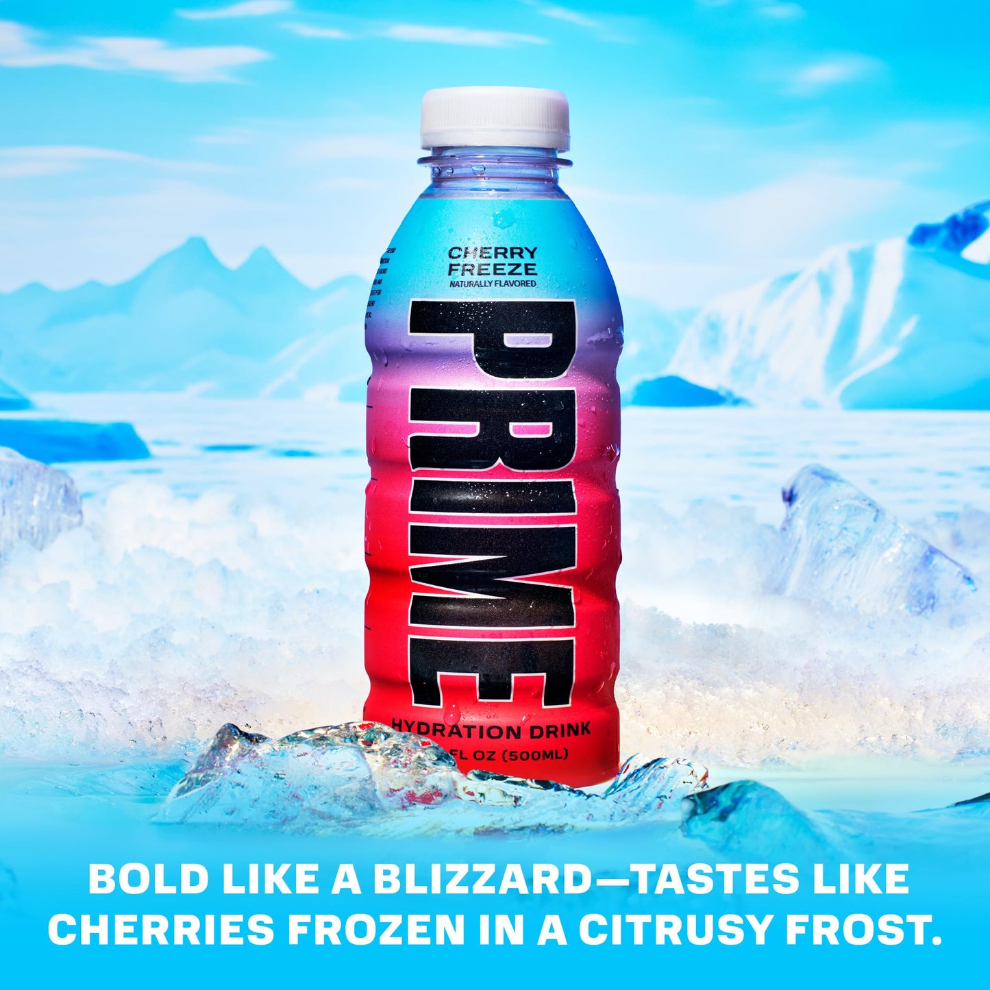 PRIME HYDRATION Sports Drink, Cherry Freeze, Electrolyte Enhanced, 250mg BCAAs, 16.9 Fl Oz, Pack of 12