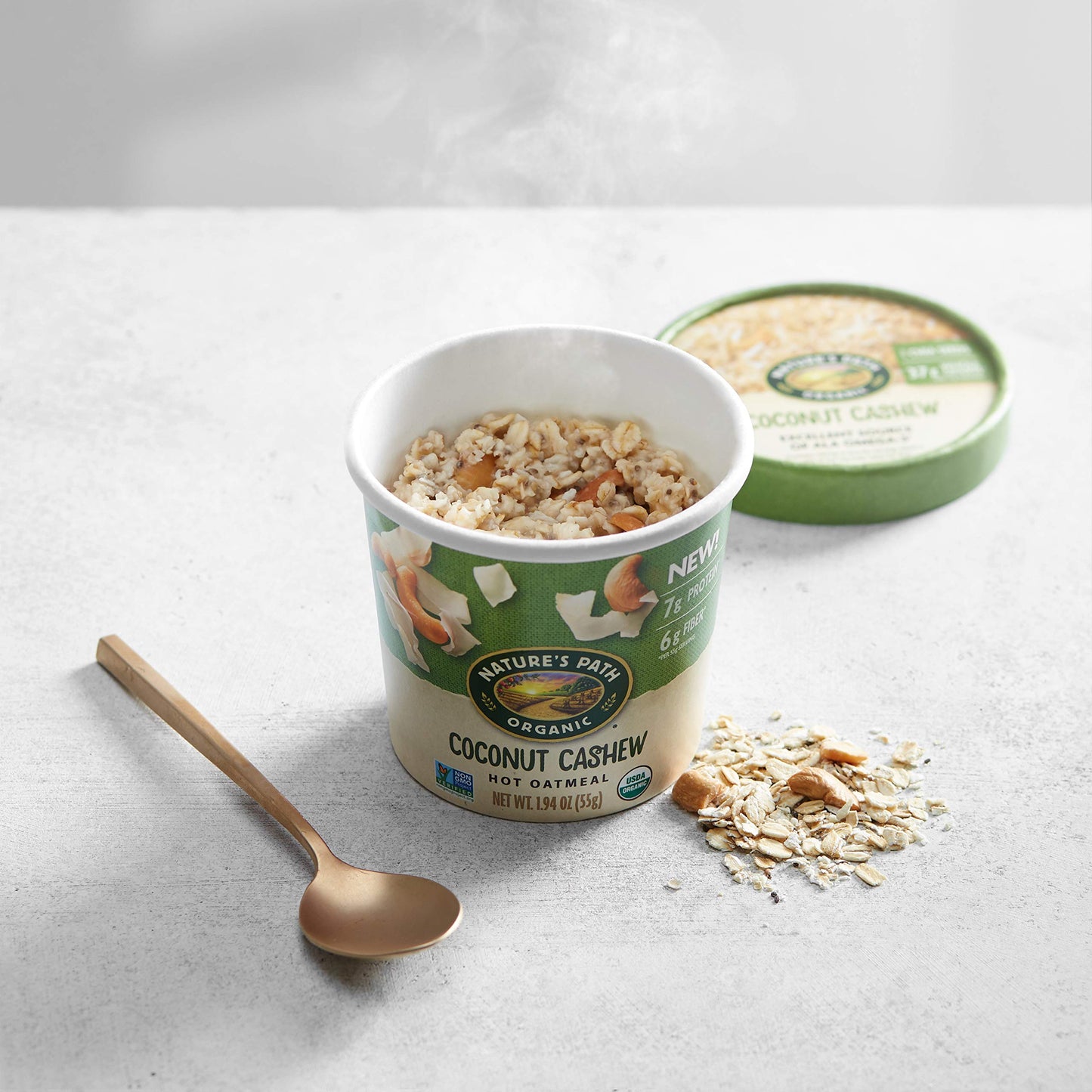 Nature'S Path Organic Toasted Coconut Cashew Instant Oatmeal Cup, Non-Gmo, 7G Plant Based Protein, With Omega-3 Rich Chia Seeds,