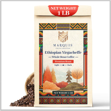 Marquis - Ethiopian Yirgacheffe Coffee Beans, Rich and Bold, Fresh Medium Roast Coffee with a Fruity Flavor, Premium Ethiopian W
