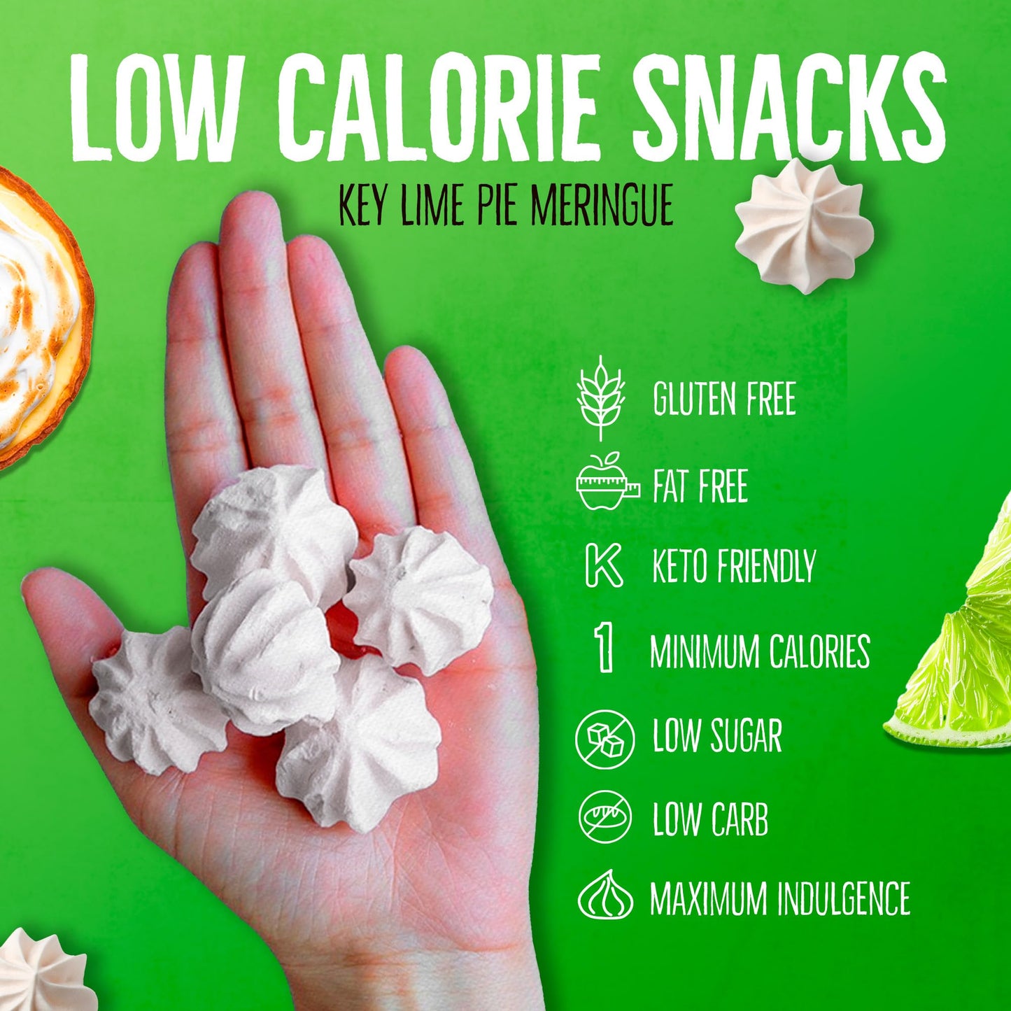 Don'T Worry Low Calorie Meringue Cookies - 4 Pack - Key Lime Pie And Cookies&Cream, Just 1 Calorie Per Piece | Low Sugar Candy,