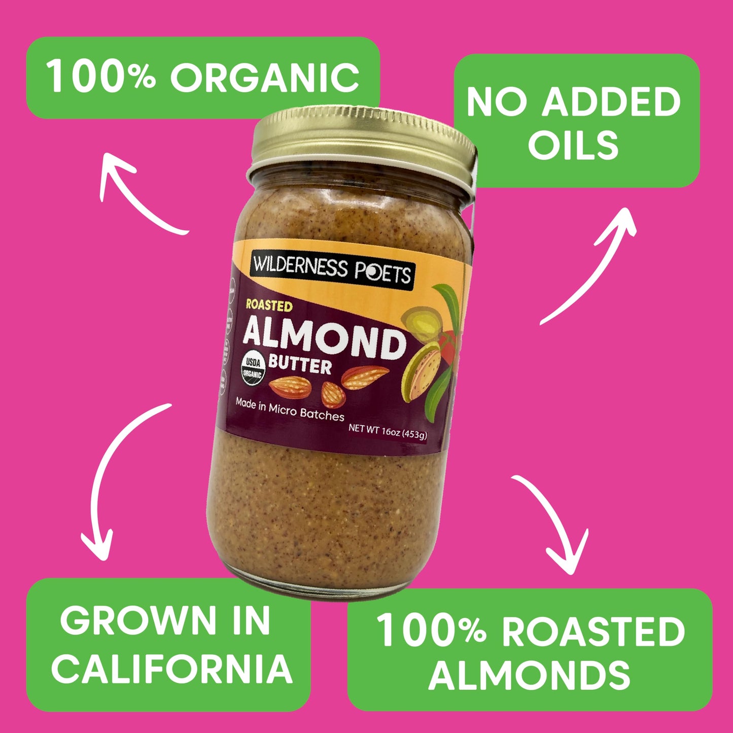 Wilderness Poets, Roasted Almond Butter - Organic, Smooth, Creamy, No Salt, Unsweetened Nut Butter - Bulk Size (17 Pound - 2 Gal