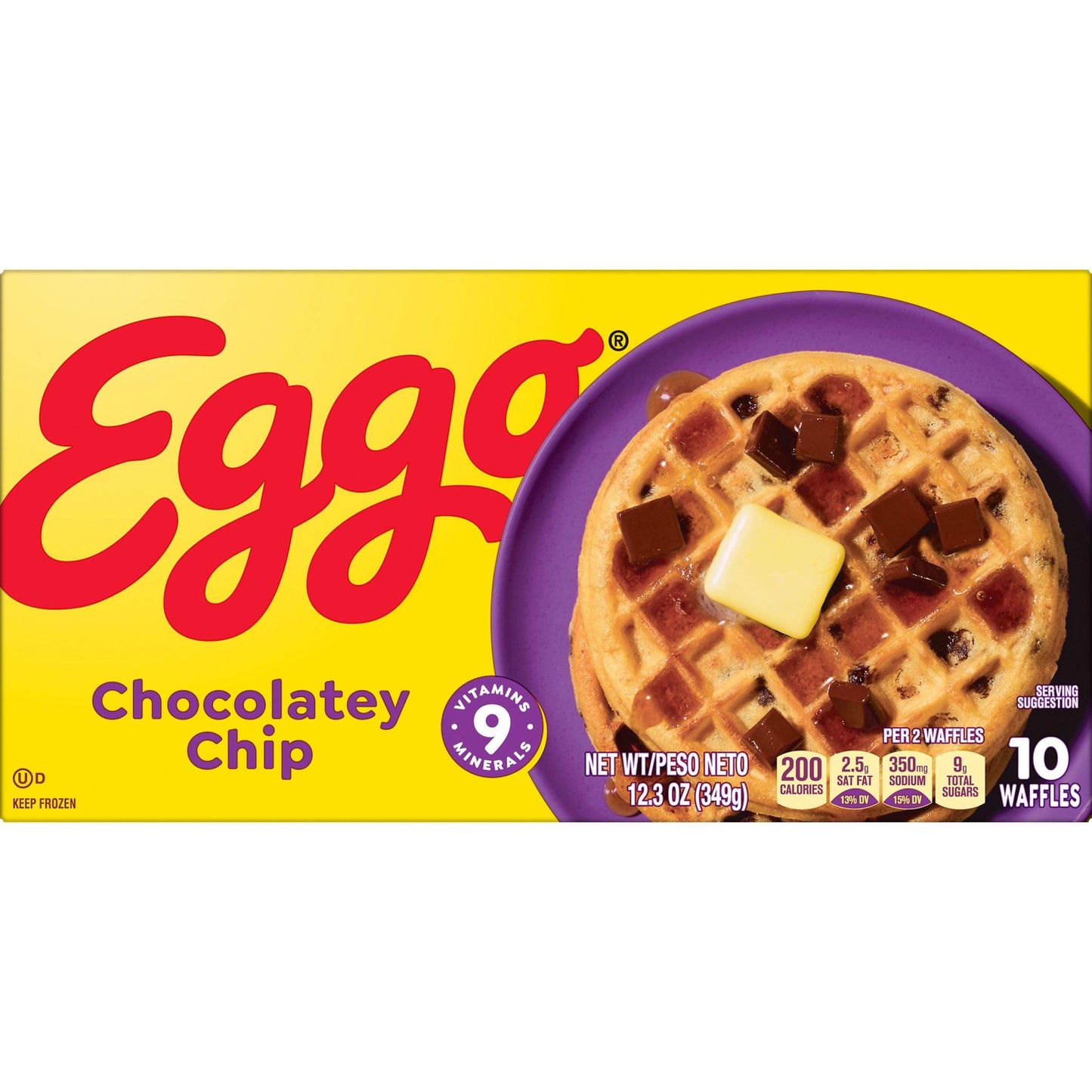 Eggo Frozen Waffles, Frozen Breakfast, Breakfast Food, Chocolatey Chip, 12.3oz Box (10 Waffles)