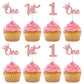 24Pcs One Cupcake Toppers Glitter 1St Birthday Cupcake Picks For Baby Shower First Birthday Party Cake Decorations Supplies Rose