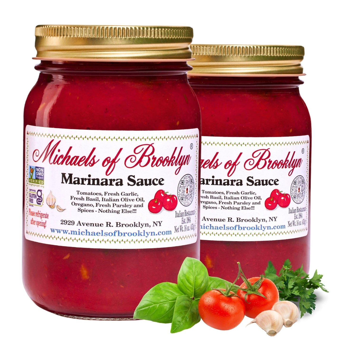 MICHAEL'S OF BROOKLYN Marinara Sauce Tomatoes Fresh Basil Pasta Sauce GMO Free, Gluten Free Fresh Tomato Sauce Basil Fresh Garli