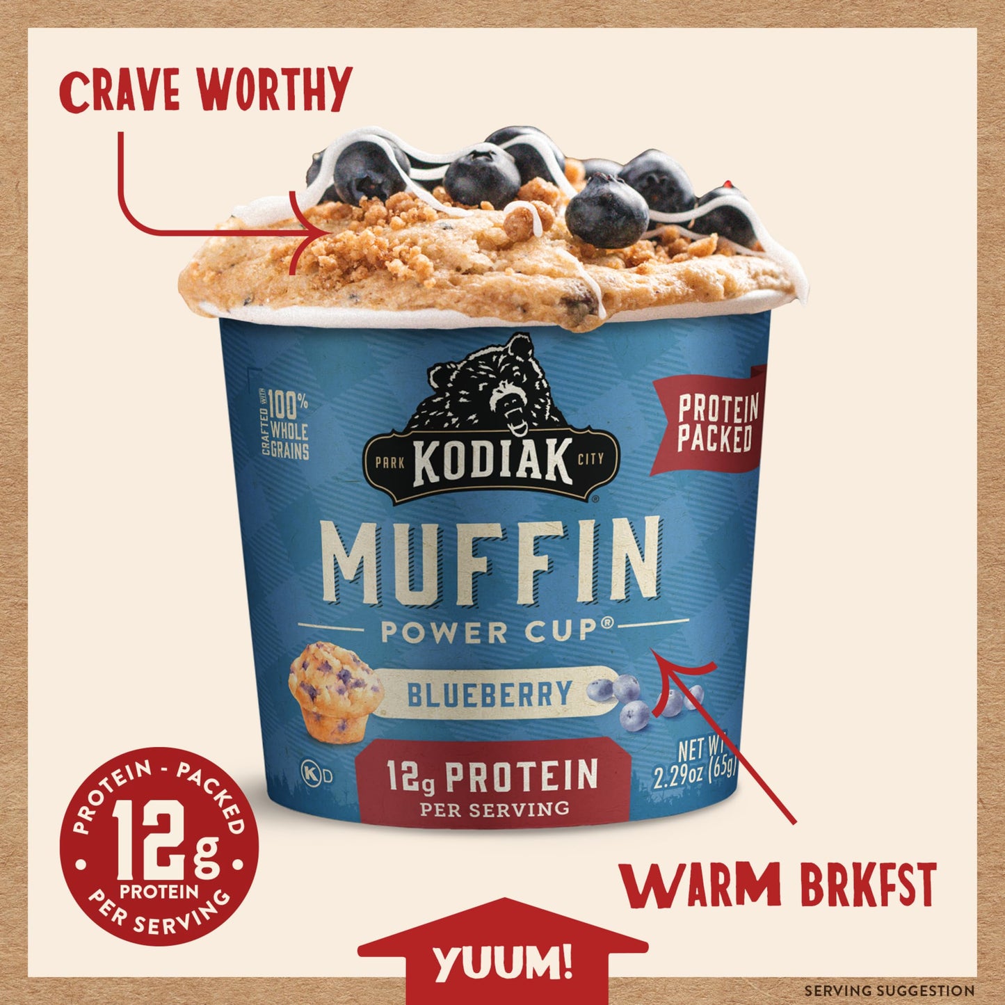Kodiak Cakes Minute Muffins, Mountain Blueberry, 2.29 Ounce (Pack Of 12) (Packaging May Vary)