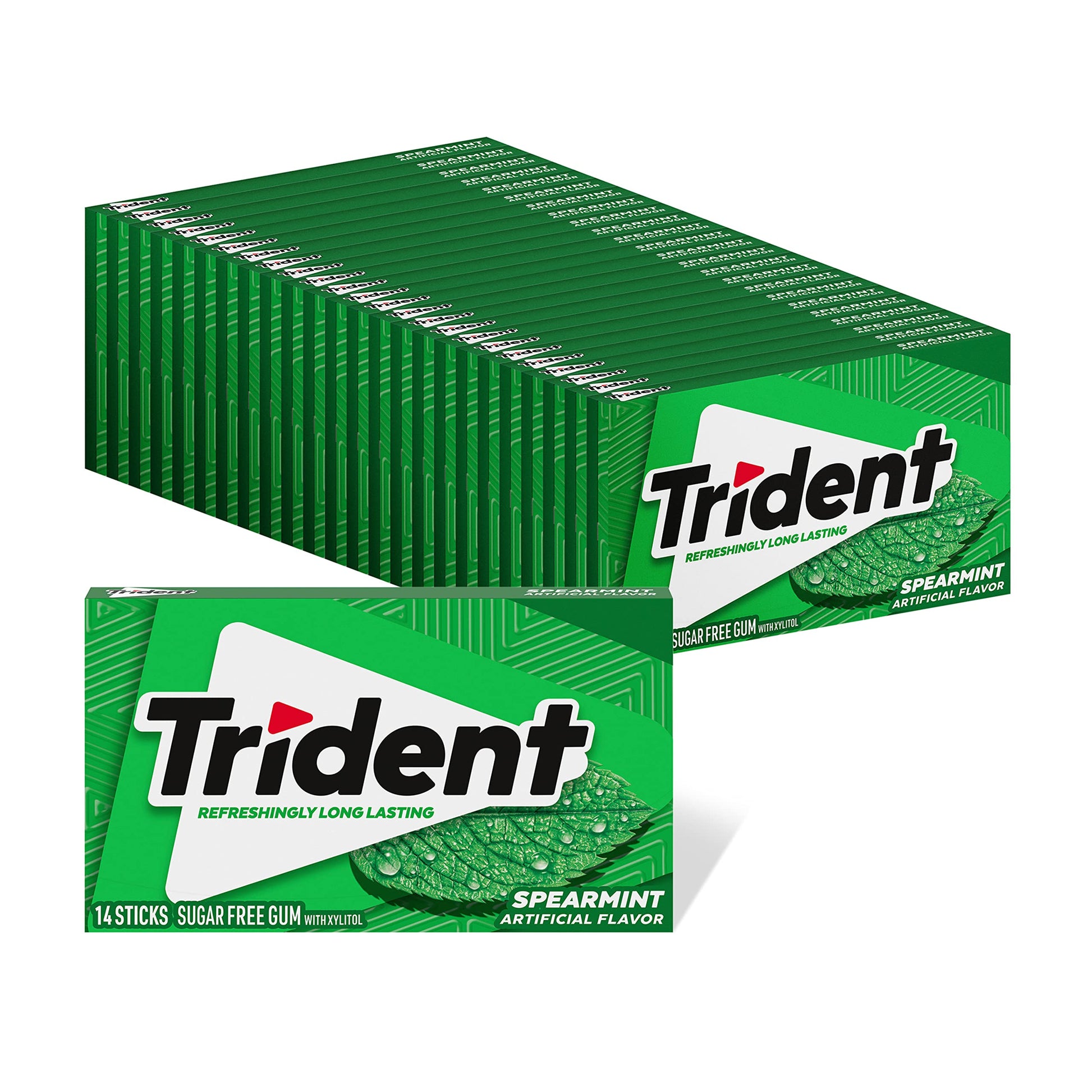 Trident Spearmint Chewing Gum, Sugar-Free, 14 Count per Pack, 24 Packs, Green, Model TS0417-A700ML-M310