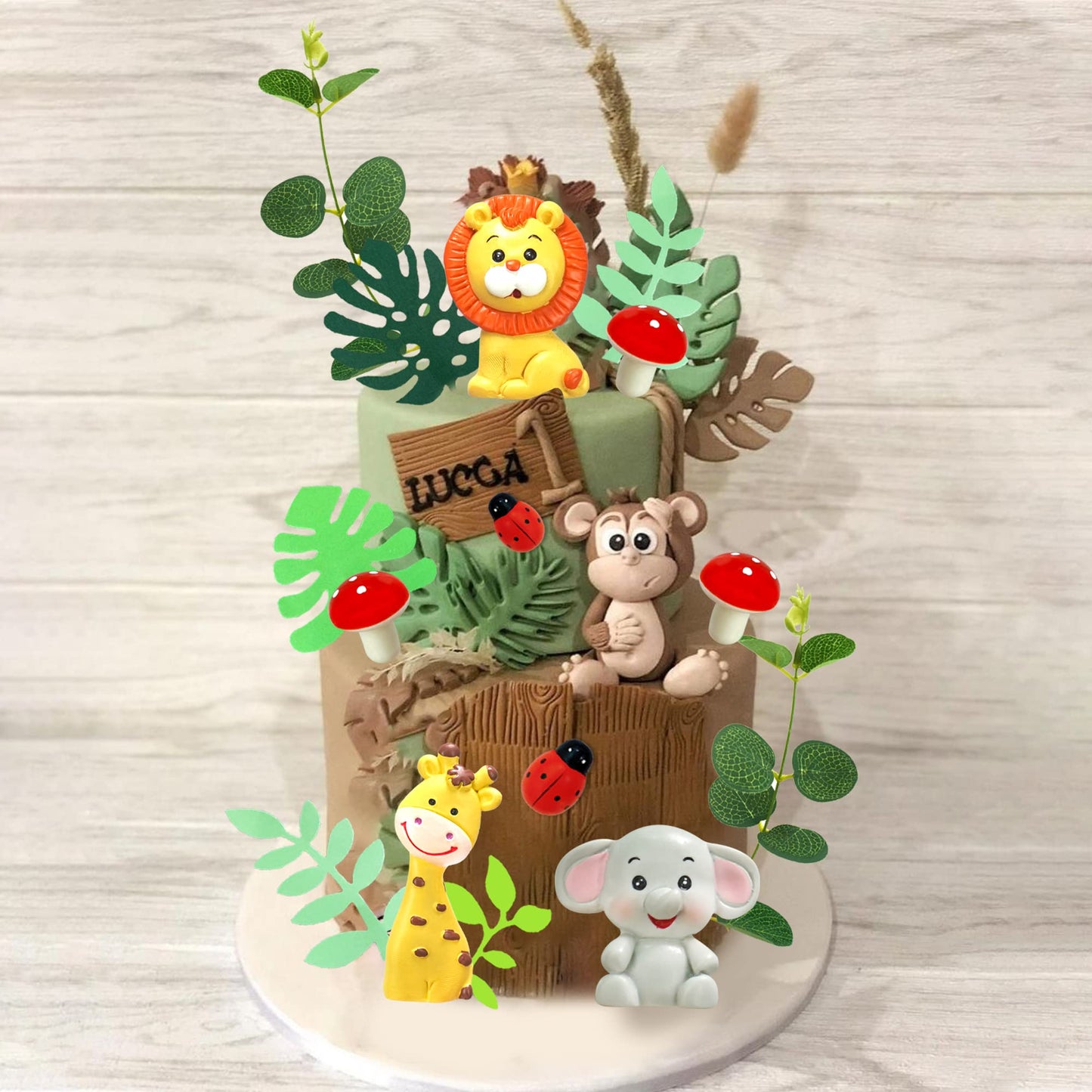 19Pcs Safari Jungle Wild Animals Cake Toppers Mushroom Cake Toppers Spring Insect Cake Toppers With Animal Toys Happy Birthday T