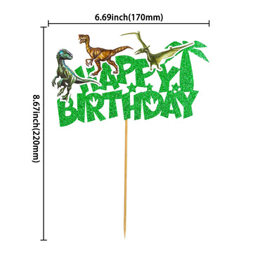 Gyufise 1Pcs Dinosaur Happy Birthday Cake Topper Glitter Dinosaur Cake Pick For Dino Theme Baby Shower Kids Boys Girls Birthday