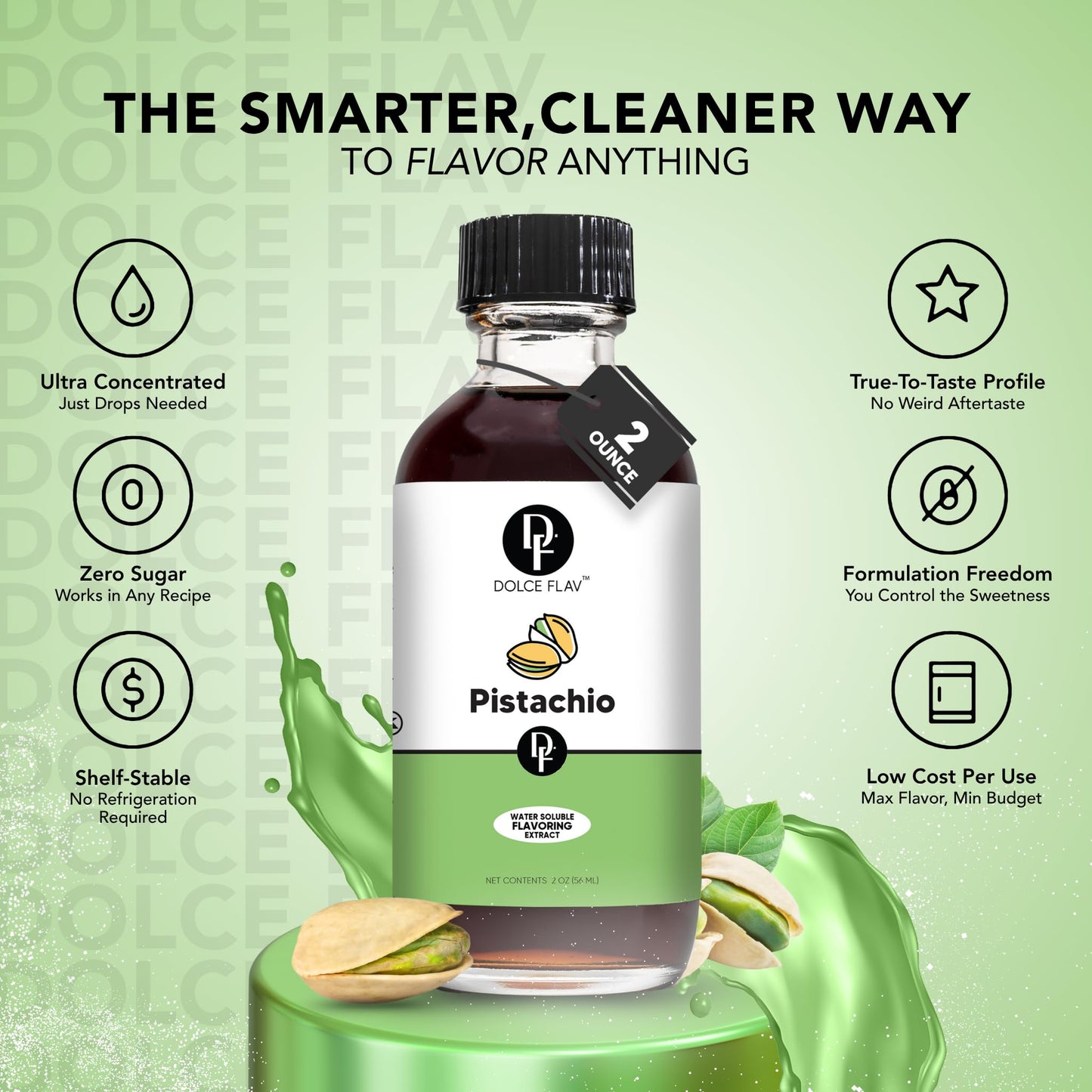Dolce Flav Pistachio Extract – Water-Soluble, Sugar-Free Flavor for Baking & Ice Cream – 2 Oz.