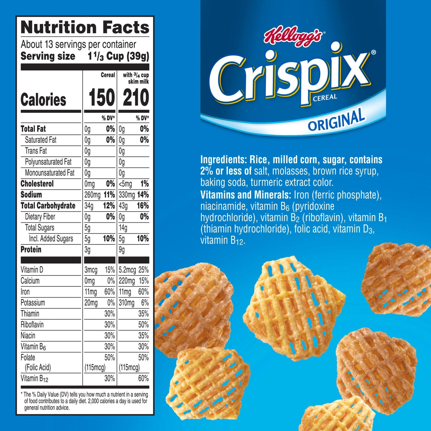 Kelloggs Crispix, Breakfast Cereal, Original, Family Size, 18oz Box