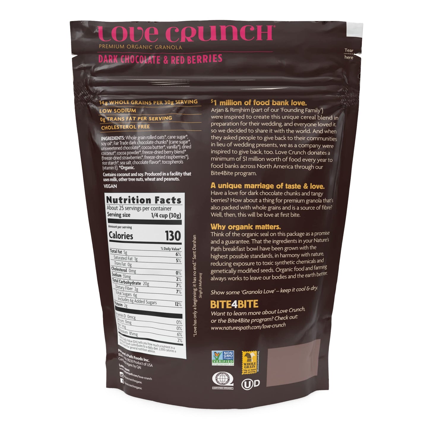 Love Crunch Organic Dark Chocolate & Red Berries Granola, 26.4 oz (Pack of 6), Non-GMO, Fair Trade, by Nature s Path