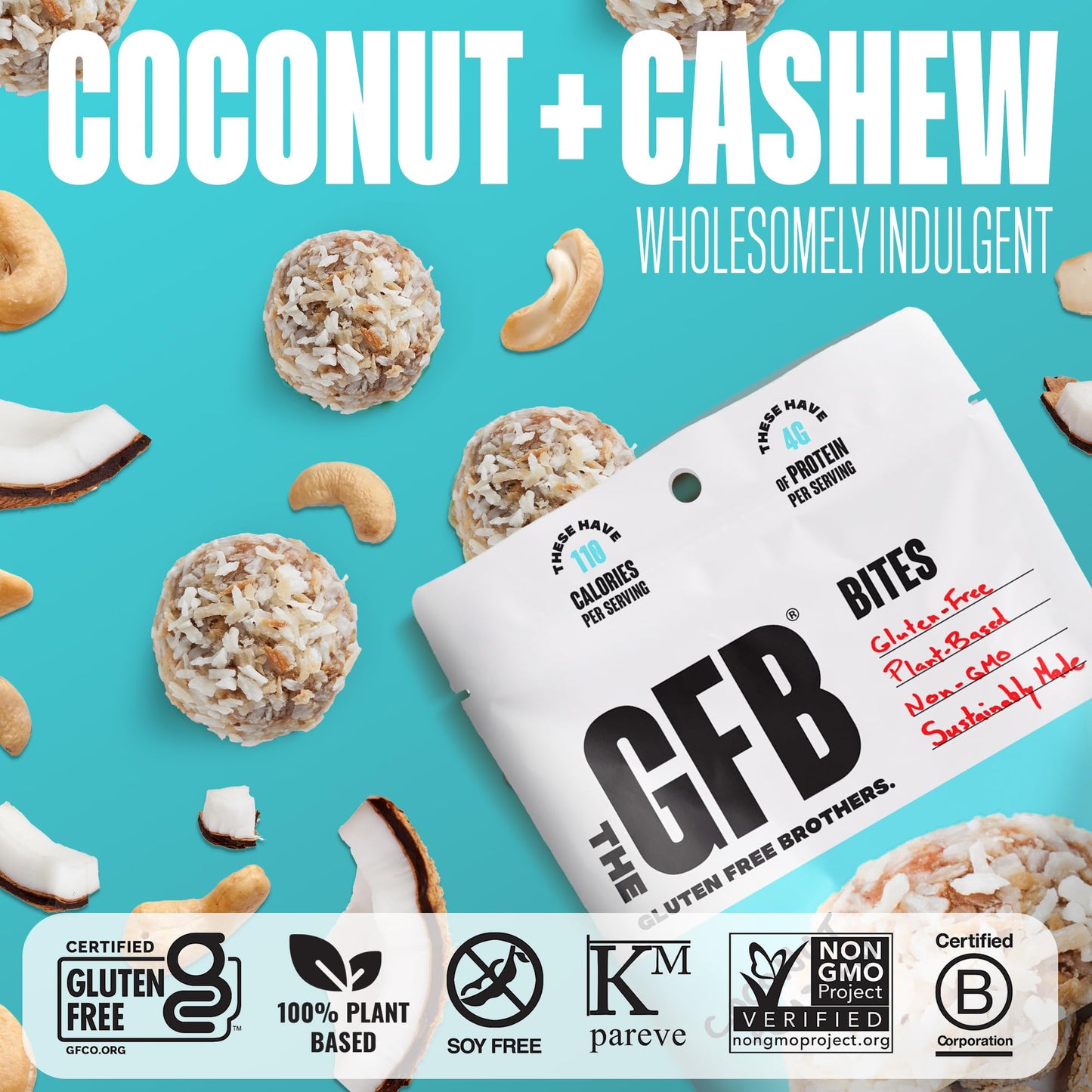 The Gfb Coconut Cashew Protein Bites - Gluten Free, Plant Based, Non Gmo, Sustainably Made - Ridiculously Tasty, Healthy, Vegan,