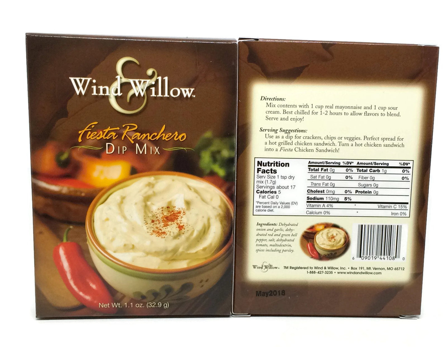 Wind & Willow Dip Mix 4 Flavor Variety Bundle: Cheesy Bacon, Roasted Red Pepper, Asagio And Roasted Garlic, And Fiesta Ranchero