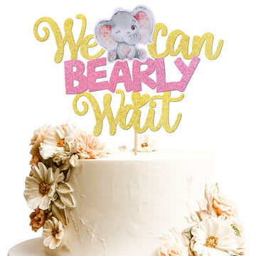 1 Pcs We Can Bearly Wait Cake Topper With Elephant Glitter Baby Shower Cake Pick For New Born Gender Reveal Kids Birthday Party