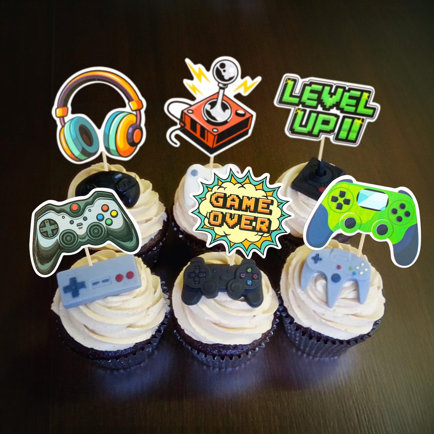 Ephlyn 36Pcs Video Game Cupcake Toppers Assembled Game On Controllers Cupcake Picks Gamepad Cake Decorations For Game Theme Baby