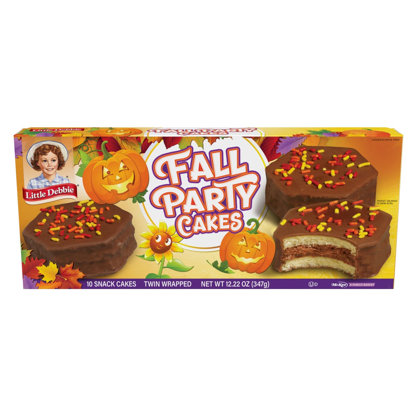 Little Debbie Fall Party Cakes, Vanilla, 10 Twin Wrapped Cakes, 12.75 OZ Box