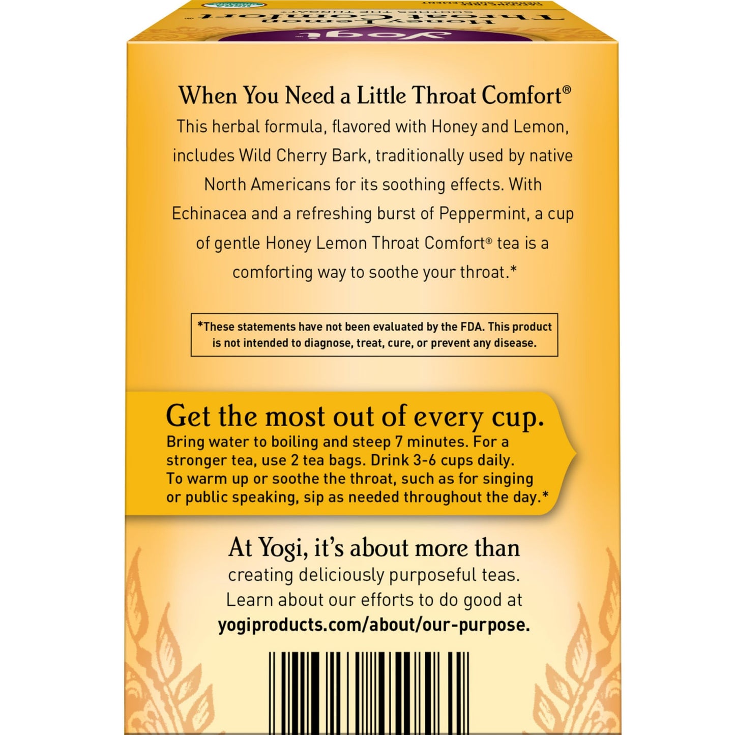 Yogi Tea Honey Lemon Throat Comfort, Caffeine Free, 64 Organic Herbal Tea Bags, 16 Count (Pack of 4)