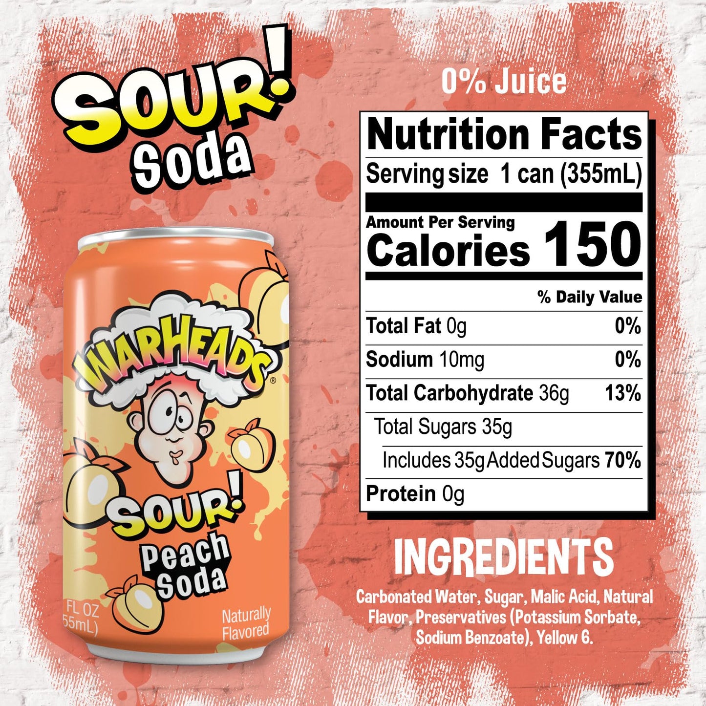 Warheads Sour Fruity Soda, Classic Flavors, 12 Fl Oz Cans, Pack of 12