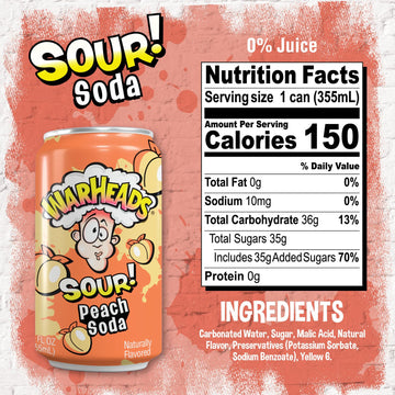 Warheads Sour Fruity Soda, Classic Flavors, 12 Fl Oz Cans, Pack of 12
