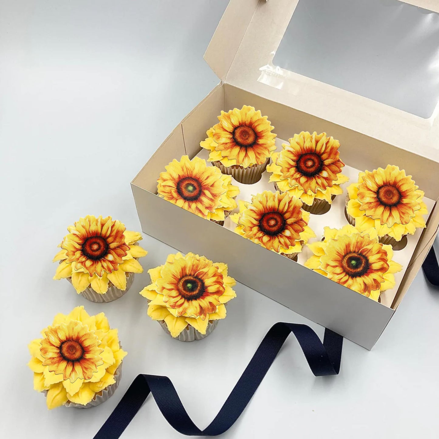60 Pcs Edible Sunflower Cupcake Toppers Edible Flowers Cake Decorations Edible Paper Sunflower Party Decorations For Baby Shower