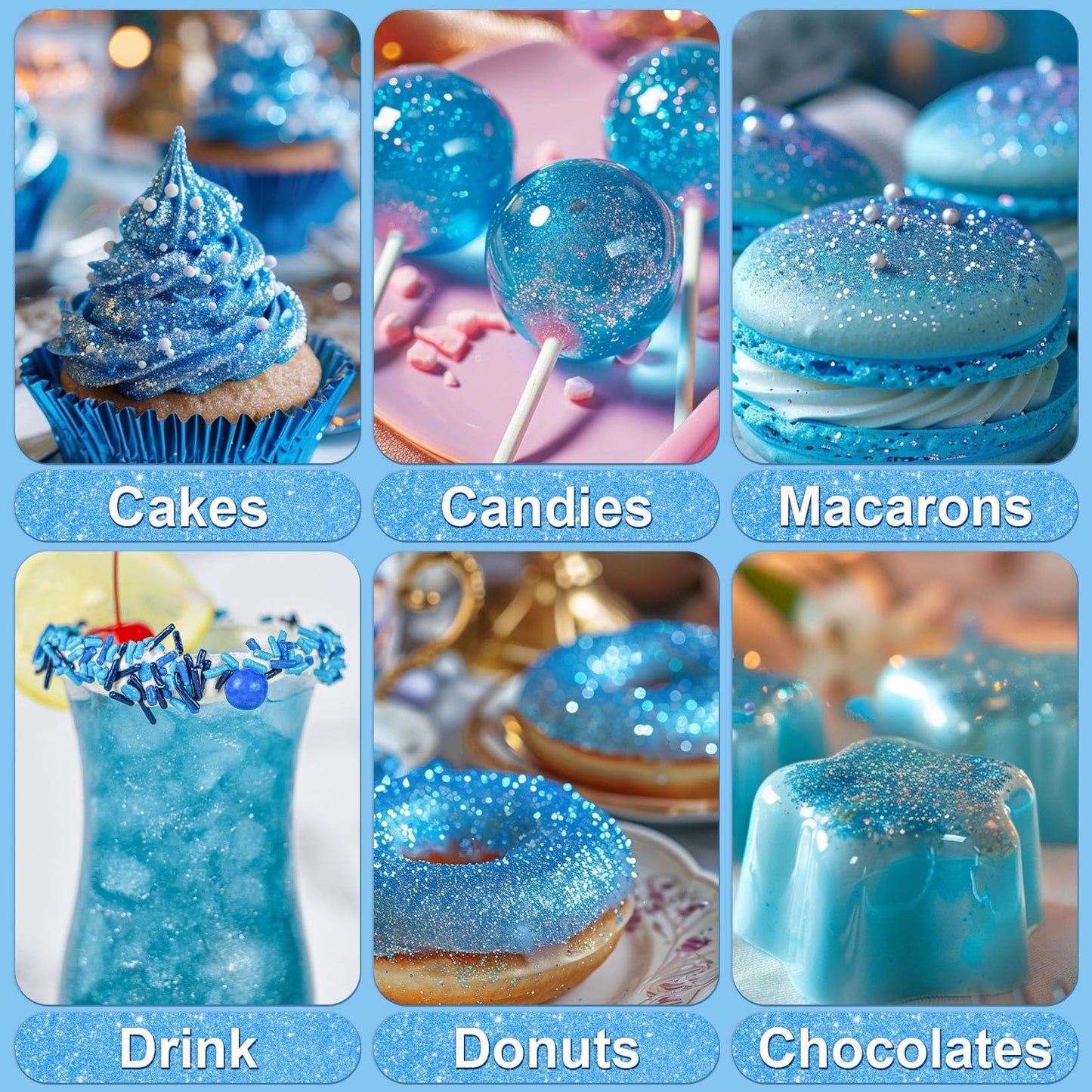 Blue Edible Glitter - 5G Food Grade Cake Decorating Shimmering Glitter, Edible Sprinkle Luster Dust For Drinks, Chocolates, Fond