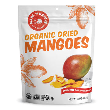 Made in Nature Organic Dried Mangoes, Non-GMO, Gluten Free, Unsulfured, Vegan Snack, 8oz (Pack of 1), Packaging May Vary