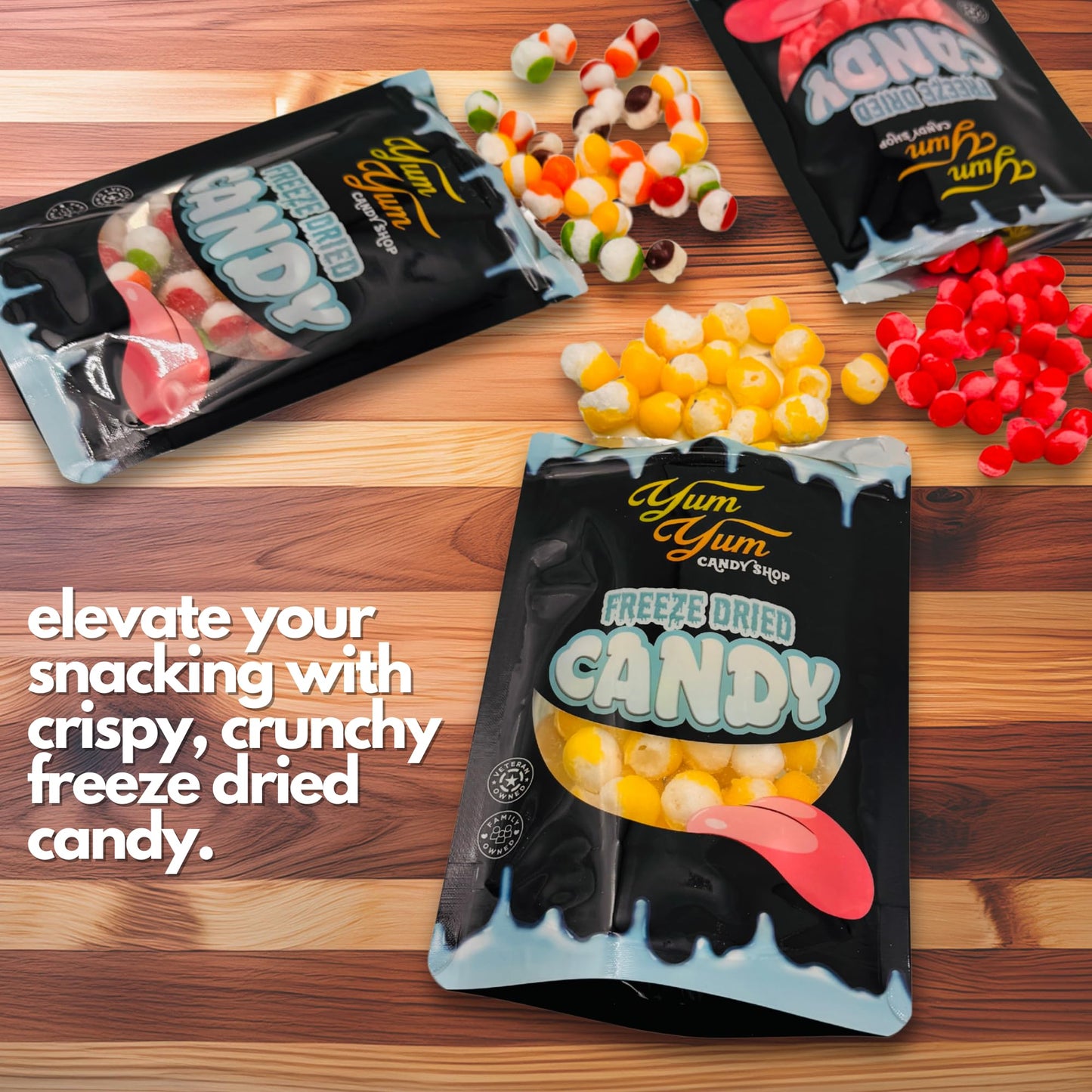 Generic Freeze Dried Candy Variety Pack – 10oz – Rainbow Krunchies, Sour Lemon Ballz, Cinnamon Hotties – Multicolor