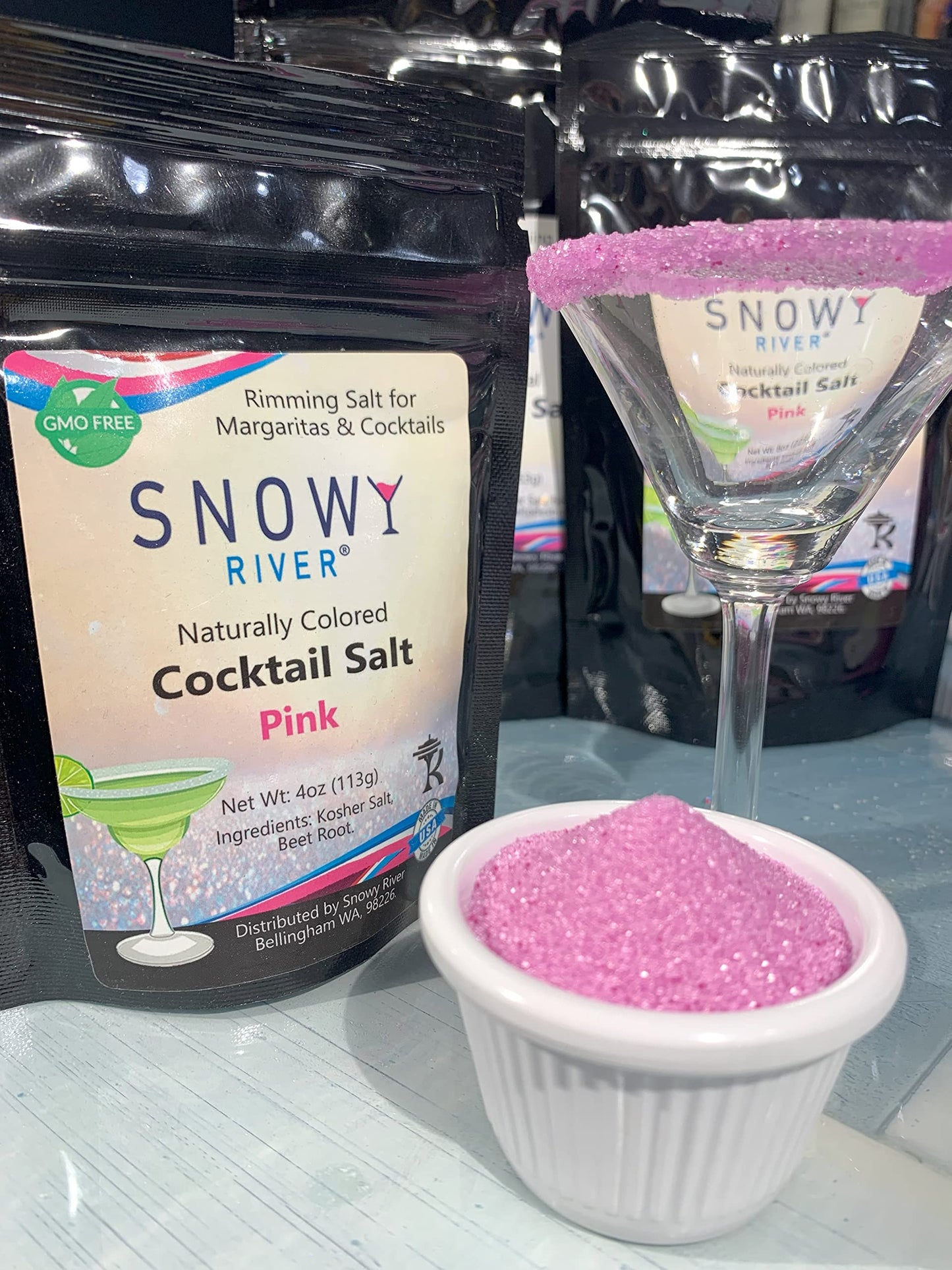 Snowy River Pink Cocktail Salt - 8oz Kosher Beverage Rimmer, Naturally Colored Margarita Rimming Salt