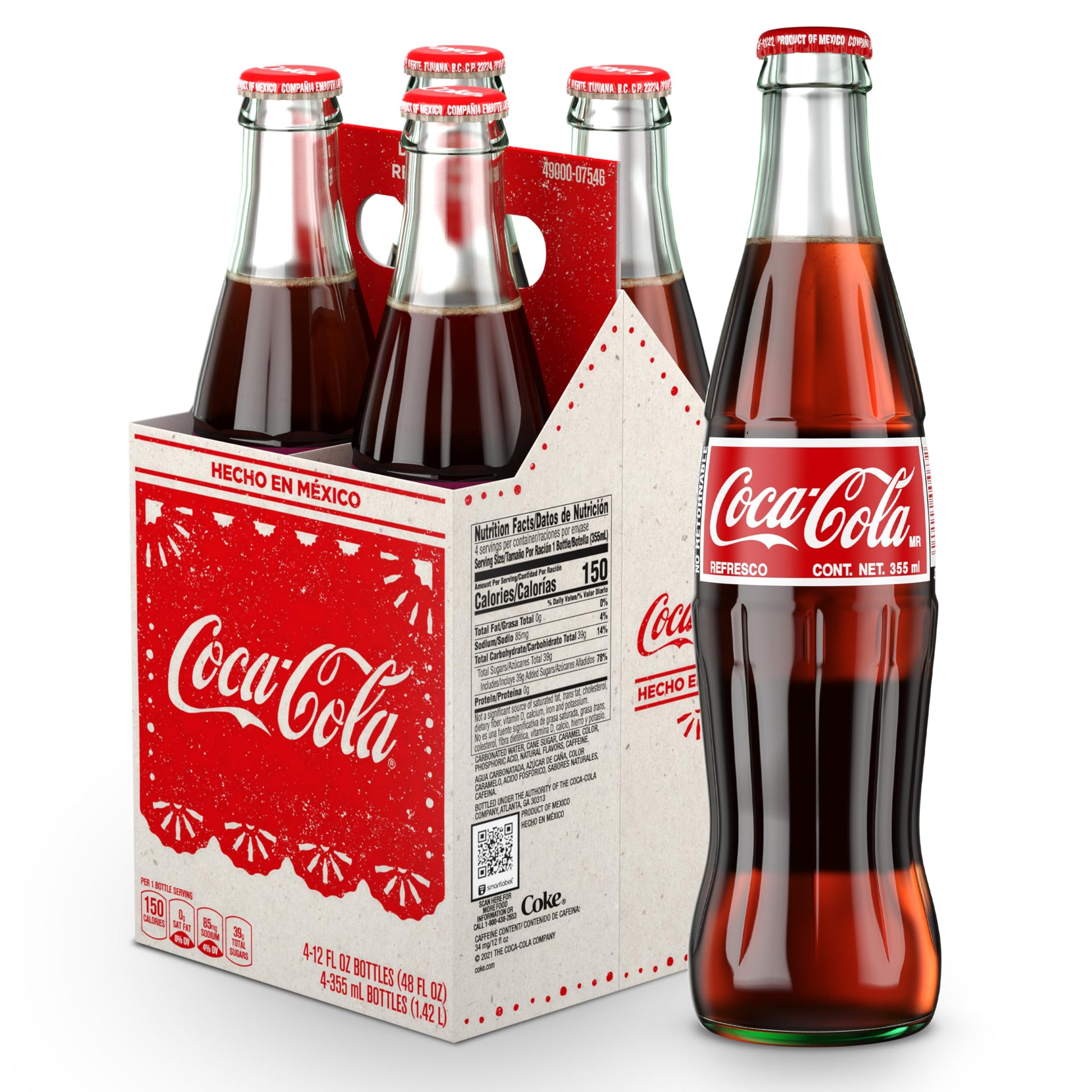 Coke de Mexico Glass Bottles  12 Fl Oz (Pack of 4)