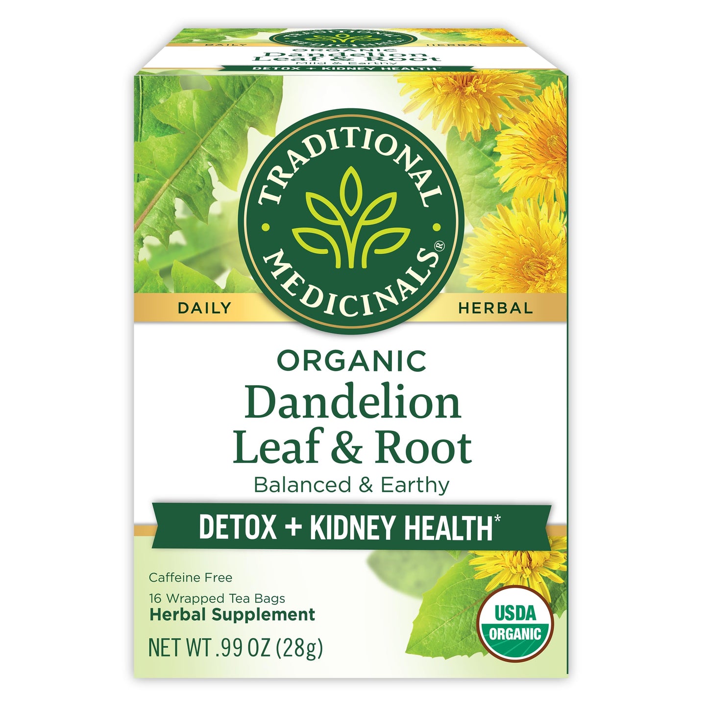 Traditional Medicinals Tea  Organic Dandelion Leaf & Root  Supports Kidney Function & Healthy Digestion  16 Tea Bags