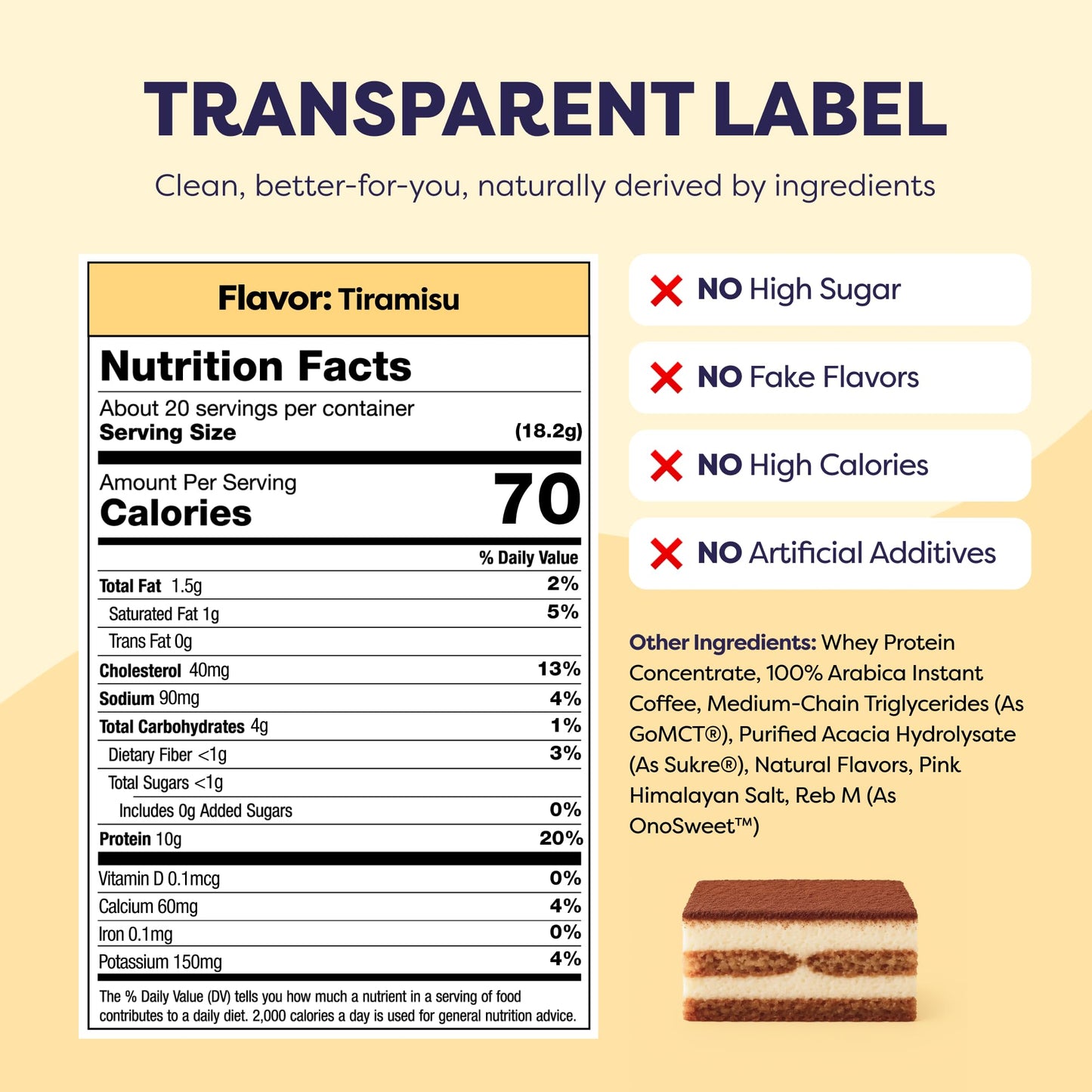 Tiramisu Protein Iced Coffee - enhanced Whey Protein & Instant Iced Coffees - 100% Natural Cold Brew- Zero Artificial Flavors & Sweeteners  80 mg Caffeine Per Serving  No Added Sugar  20 Servings