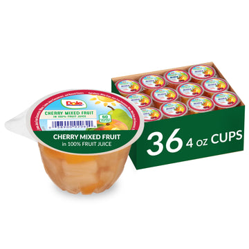 Dole Fruit Bowls Cherry Mixed Fruit In 100% Juice Snacks, 4Oz 36 Total Cups, Gluten & Dairy Free, Bulk Lunch Snacks For Kids & A