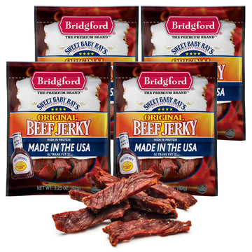 Bridgford Sweet Baby Rays Beef Jerky Original 3.25 oz Pack of 4 - Healthy High Protein Beef Jerky for Your Dietary Preferences -