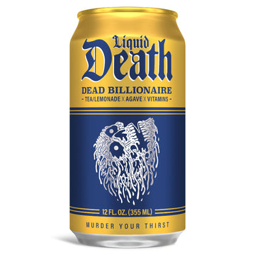 Liquid Death, Dead Billionaire Iced Tea, 12-Pack (12 Oz Cans), Half Lemonade Half Black Tea, Low Calorie, No Artificial Sweetene