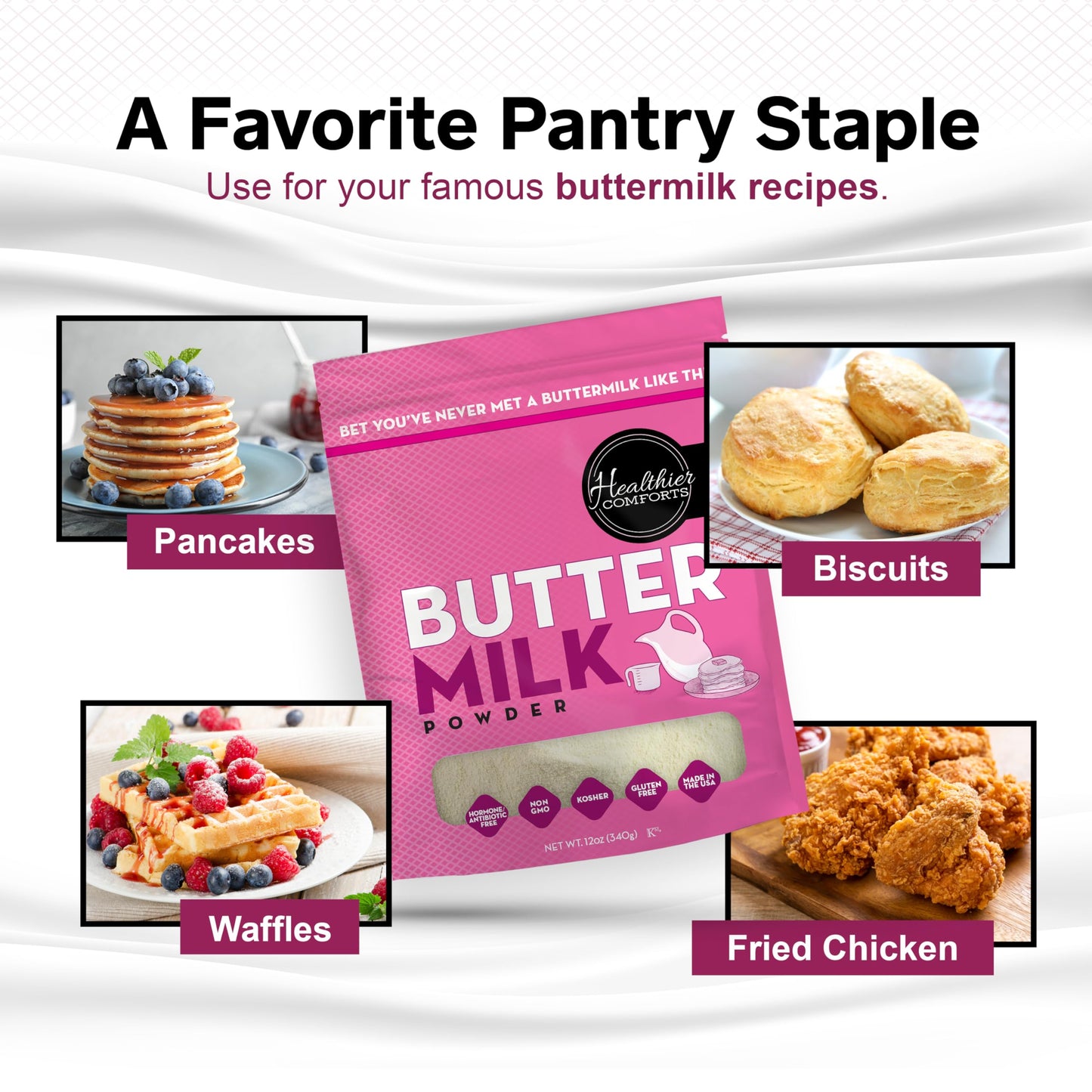 Healthier Comforts Buttermilk Powder - Kosher, Gluten Free, Non-GMO - 12oz