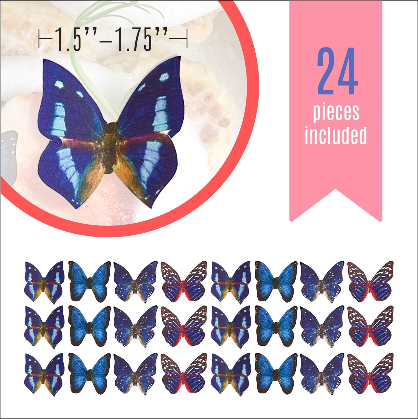 Sugar Robot Inc. Edible Butterflies Cake and Cupcake Toppers 1.75 inches Blue