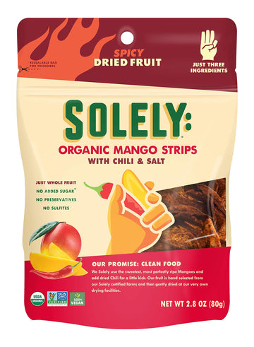 Solely Organic Dried Mango Strips With Chili And Salt, 2.8 Oz | Three Ingredients | Vegan | Non-Gmo | No Added Sugar