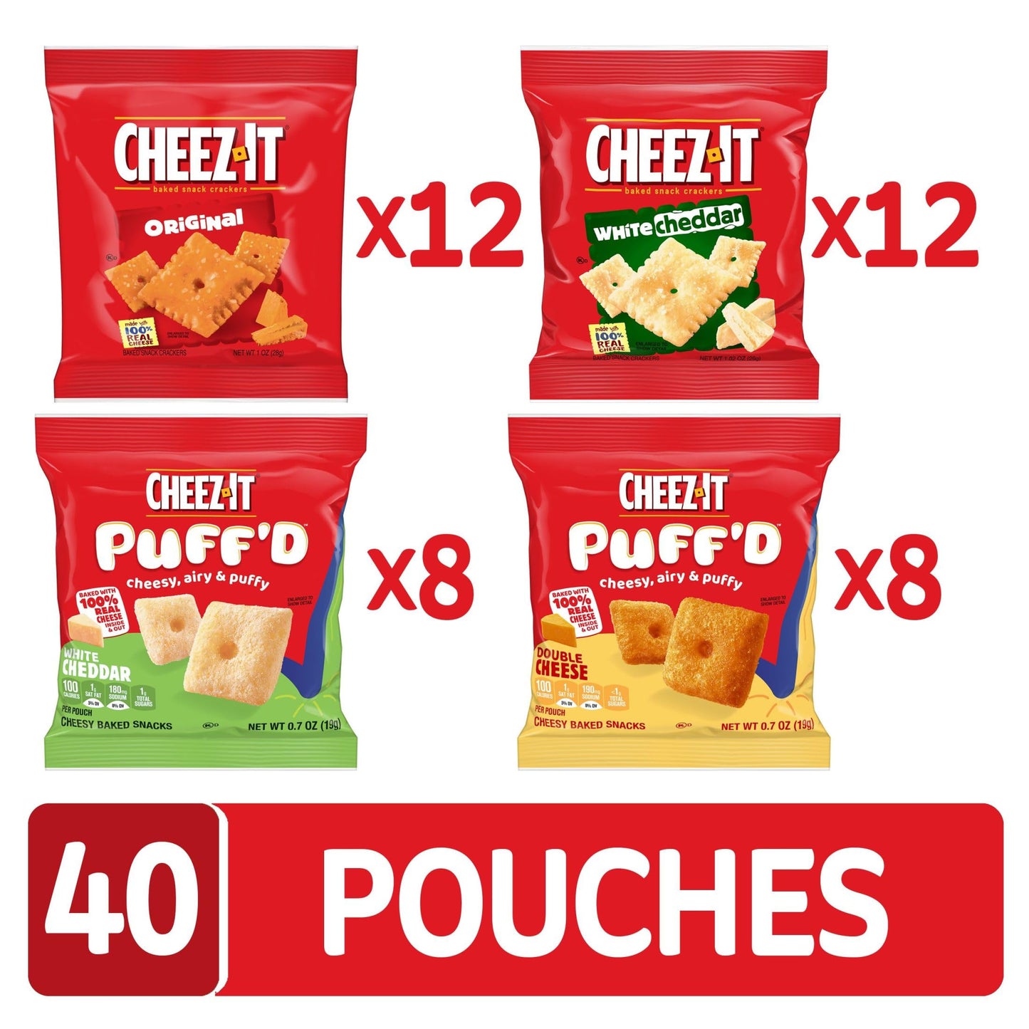 Cheez-It Cheese Crackers, Baked Snack Crackers, Lunch Snacks, Variety Pack (40 Pouches)