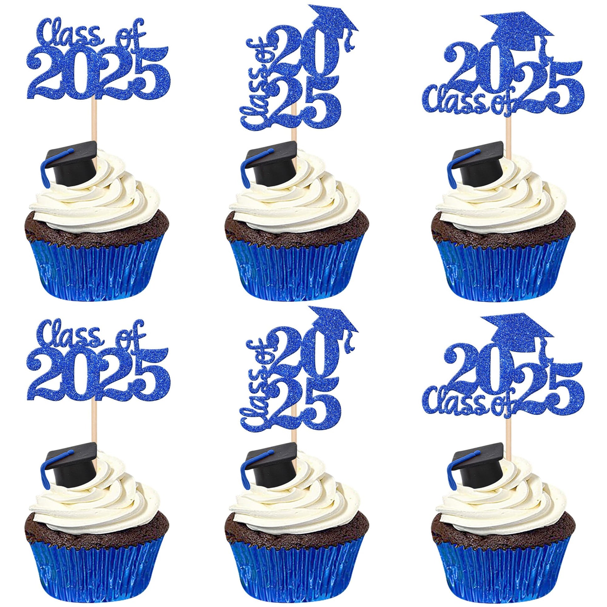 30 PCS 2025 Graduation Theme Cupcake Toppers Glitter Class of 2025 Cupcake Picks Graduation Cap Cake Decorations for 2025 Gradua