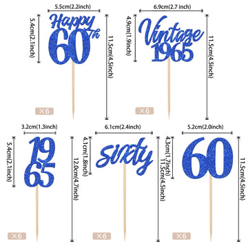 30Pcs Happy 60Th Birthday Cupcake Toppers Cheers To 60 Vintage 1965 Cupcake Picks Hello 60 Sixty 60Th Birthday Decorations For 6