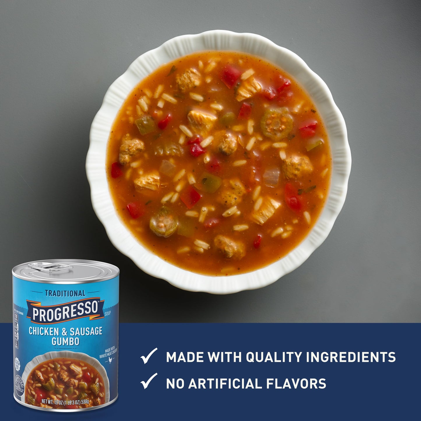 Progresso Traditional, Chicken & Sausage Gumbo Canned Soup, Gluten Free, 19 Oz.
