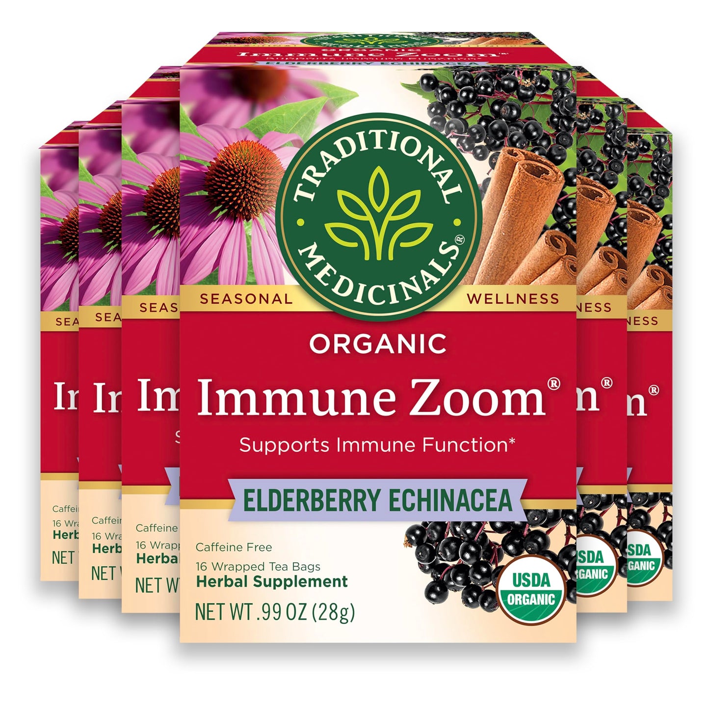 Traditional Medicinals Organic Immune Zoom Tea, Elderberry Echinacea, 96 Count (Pack of 6)