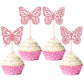 Gyufise 24 Pack Pink Glitter Assembled Butterfly Cupcake Toppers Baby Shower Cake Picks Decorations For Wedding Anniversary Kids