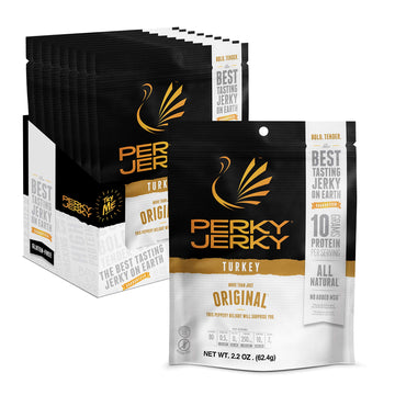Perky Jerky Original Turkey Jerky, Low Sodium - 10G Protein Per Serving - Low Fat - 100% U.S. Sourced - Tender Texture And Bold
